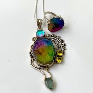 rainbow solar quartz with yellow citrine . Rainbow solar quart ring size 6